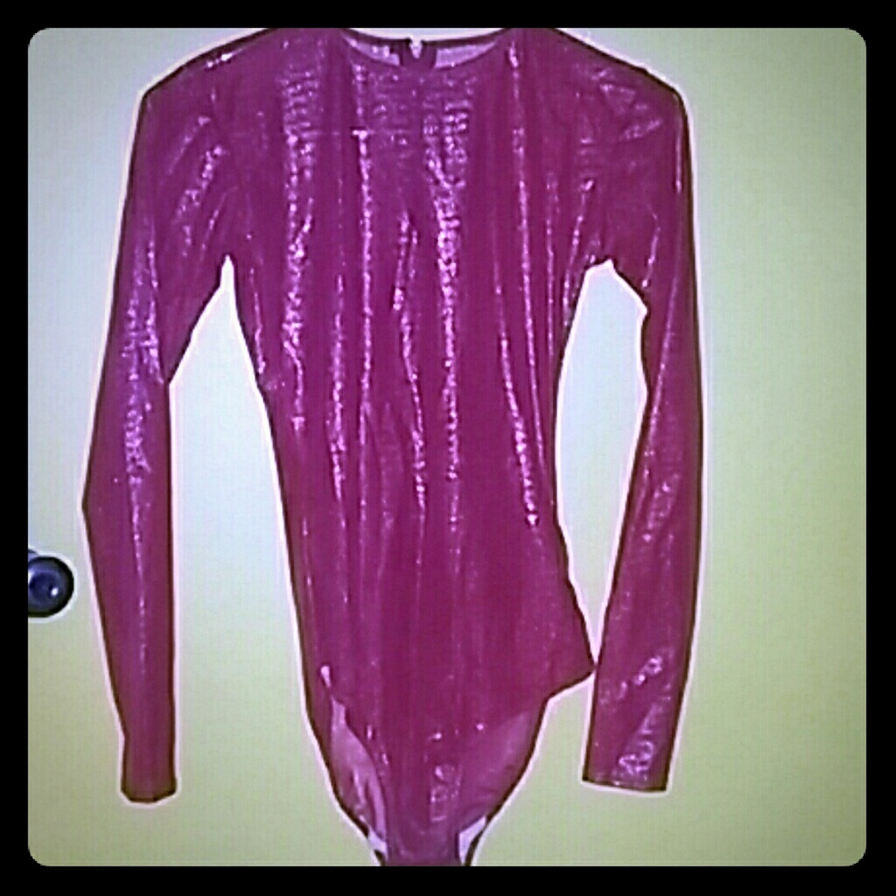 Red shimmery see through bodysuit